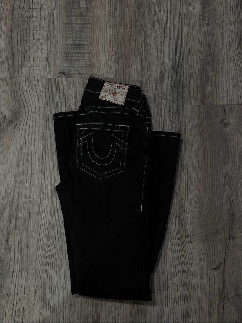 True Religion Black Slim Denim with Contrast Stitching